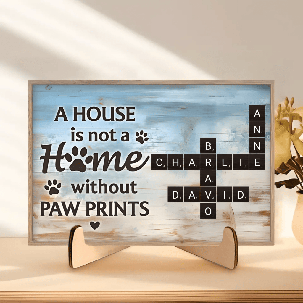 Home With Paw Prints Pet Crossword Puzzle Art Personalized Wooden Plaque 706450 - DiyGiftly