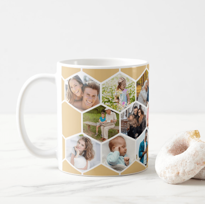 Honeycomb Photo Collage Picture Coffee Mug – Custom Multi - Photo Personalized Cup, Unique Gift for Family, Friends, or Coworkers, Perfect for Birthday, Christmas, or Everyday Use 49960448 - DiyGiftly
