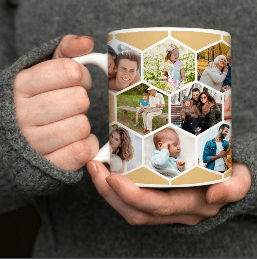 Honeycomb Photo Collage Picture Coffee Mug – Custom Multi - Photo Personalized Cup, Unique Gift for Family, Friends, or Coworkers, Perfect for Birthday, Christmas, or Everyday Use 49960448 - DiyGiftly
