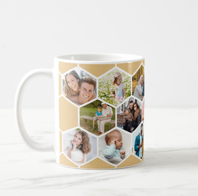 Honeycomb Photo Collage Picture Coffee Mug – Custom Multi - Photo Personalized Cup, Unique Gift for Family, Friends, or Coworkers, Perfect for Birthday, Christmas, or Everyday Use 49960448 - DiyGiftly