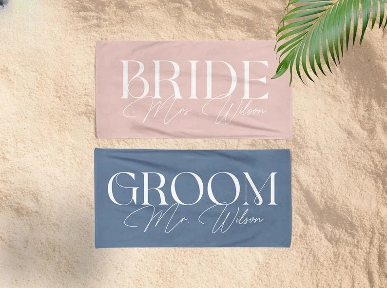 Honeymoon Bride and Groom Beach Towel, Bride Custom Beach Towel, Honeymoon Trip, Personalized Gifts For Newlywed Mr. and Mrs. Couple Towels 59703040 - DiyGiftly