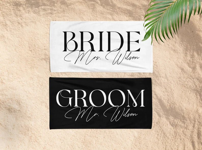 Honeymoon Bride and Groom Beach Towel, Bride Custom Beach Towel, Honeymoon Trip, Personalized Gifts For Newlywed Mr. and Mrs. Couple Towels 59703040 - DiyGiftly
