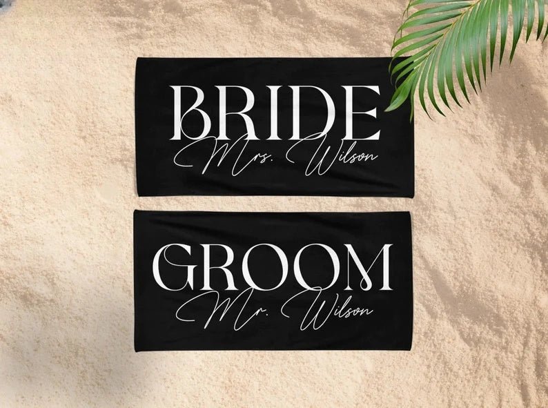 Honeymoon Bride and Groom Beach Towel, Bride Custom Beach Towel, Honeymoon Trip, Personalized Gifts For Newlywed Mr. and Mrs. Couple Towels 59703040 - DiyGiftly