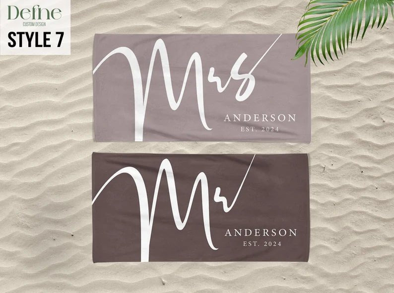 Honeymoon Mr. and Mrs. Beach Towels, Bride Personalized Beach Towel, Newlywed Gift, Groom Gift, Bachelorette Trip, Bridal Shower Gift 17213696 - DiyGiftly