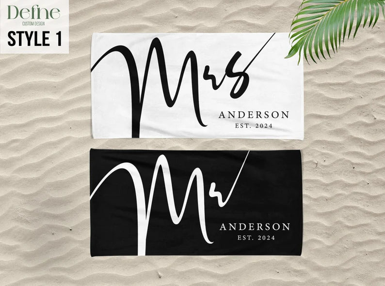 Honeymoon Mr. and Mrs. Beach Towels, Bride Personalized Beach Towel, Newlywed Gift, Groom Gift, Bachelorette Trip, Bridal Shower Gift 17213696 - DiyGiftly