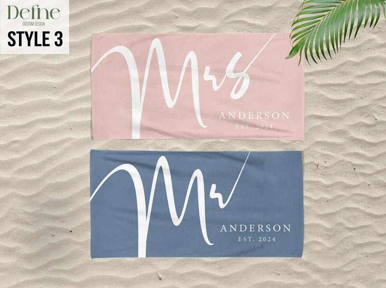 Honeymoon Mr. and Mrs. Beach Towels, Bride Personalized Beach Towel, Newlywed Gift, Groom Gift, Bachelorette Trip, Bridal Shower Gift 17213696 - DiyGiftly