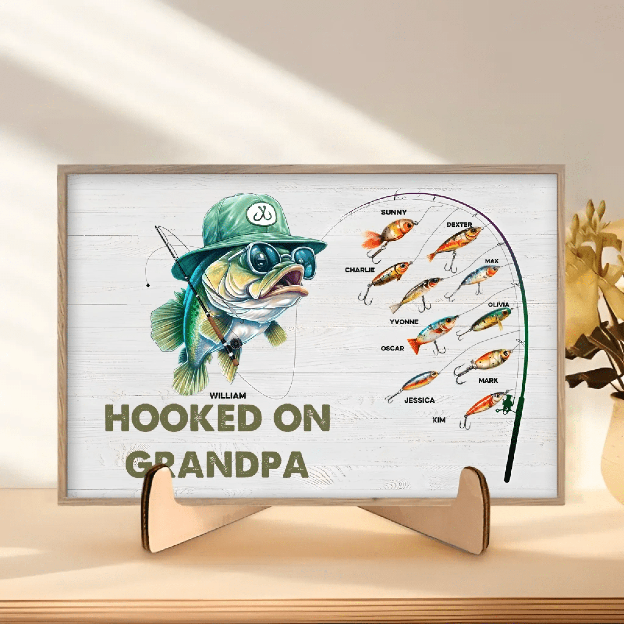 Hooked On Grandpa Papa Dad - Personalized Wrapped Wooden Plaque 712344 - DiyGiftly