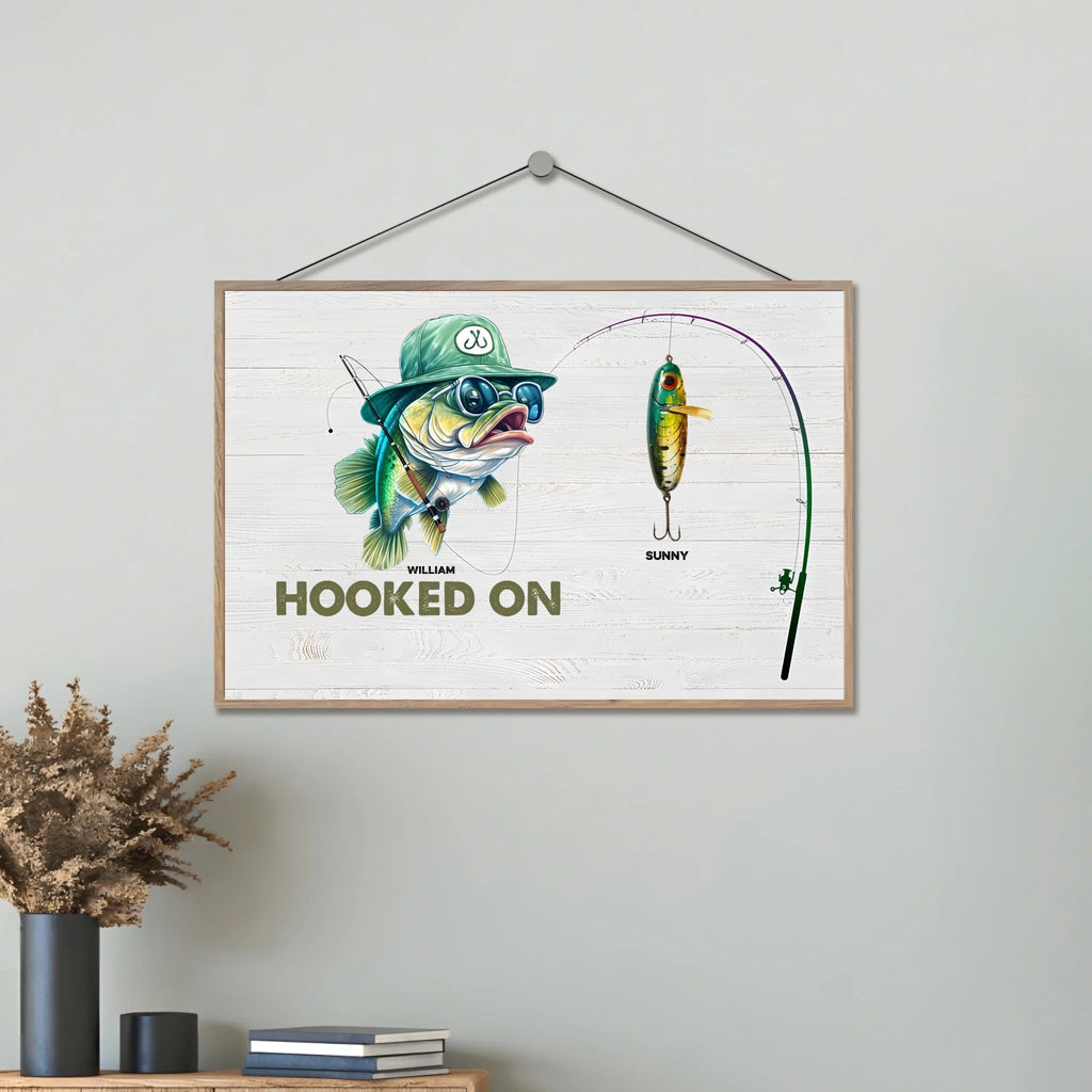 Hooked On Grandpa Papa Dad - Personalized Wrapped Wooden Plaque 712344 - DiyGiftly