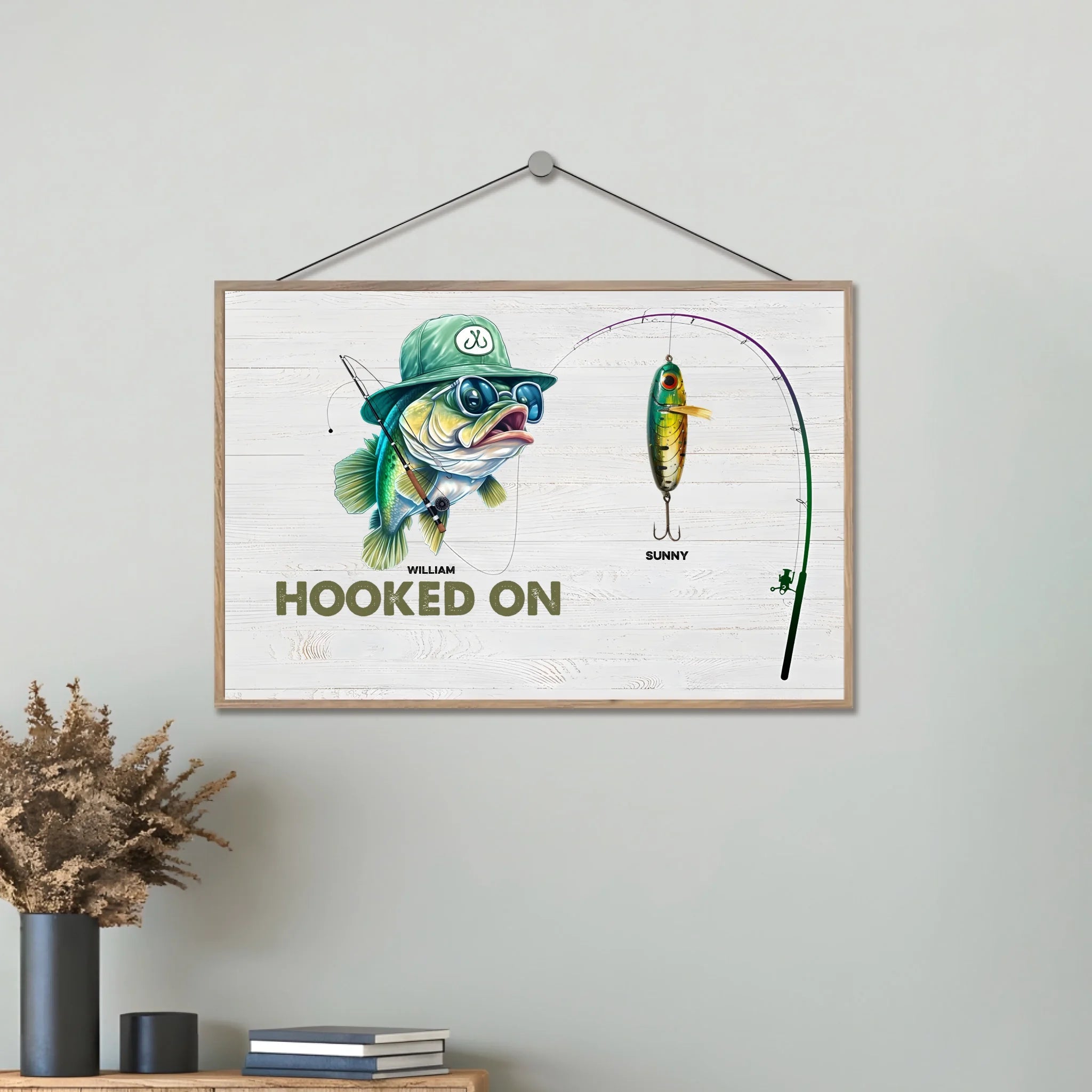 Hooked On Grandpa Papa Dad - Personalized Wrapped Wooden Plaque 712344 - DiyGiftly