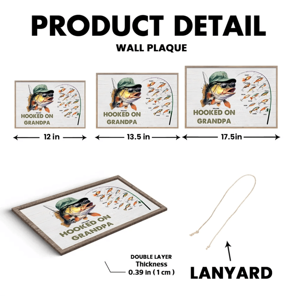 Hooked On Grandpa Papa Dad - Personalized Wrapped Wooden Plaque 712344 - DiyGiftly