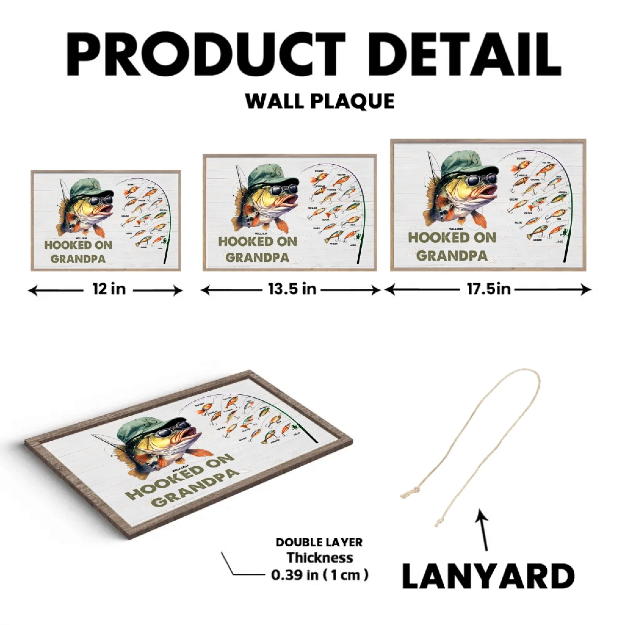 Hooked On Grandpa Papa Dad - Personalized Wrapped Wooden Plaque 712344 - DiyGiftly