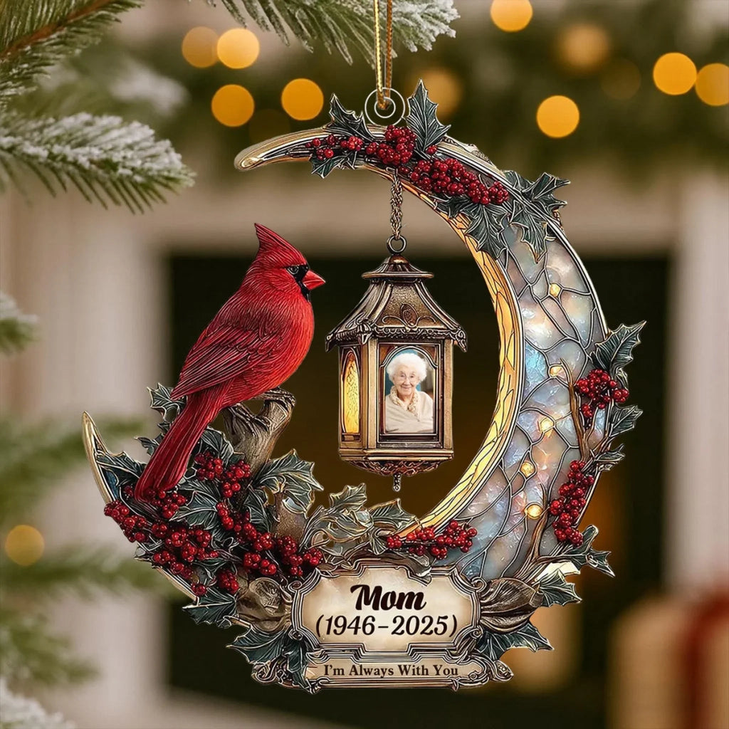 cardinal ornament heart motif personalized photo with name holiday decor