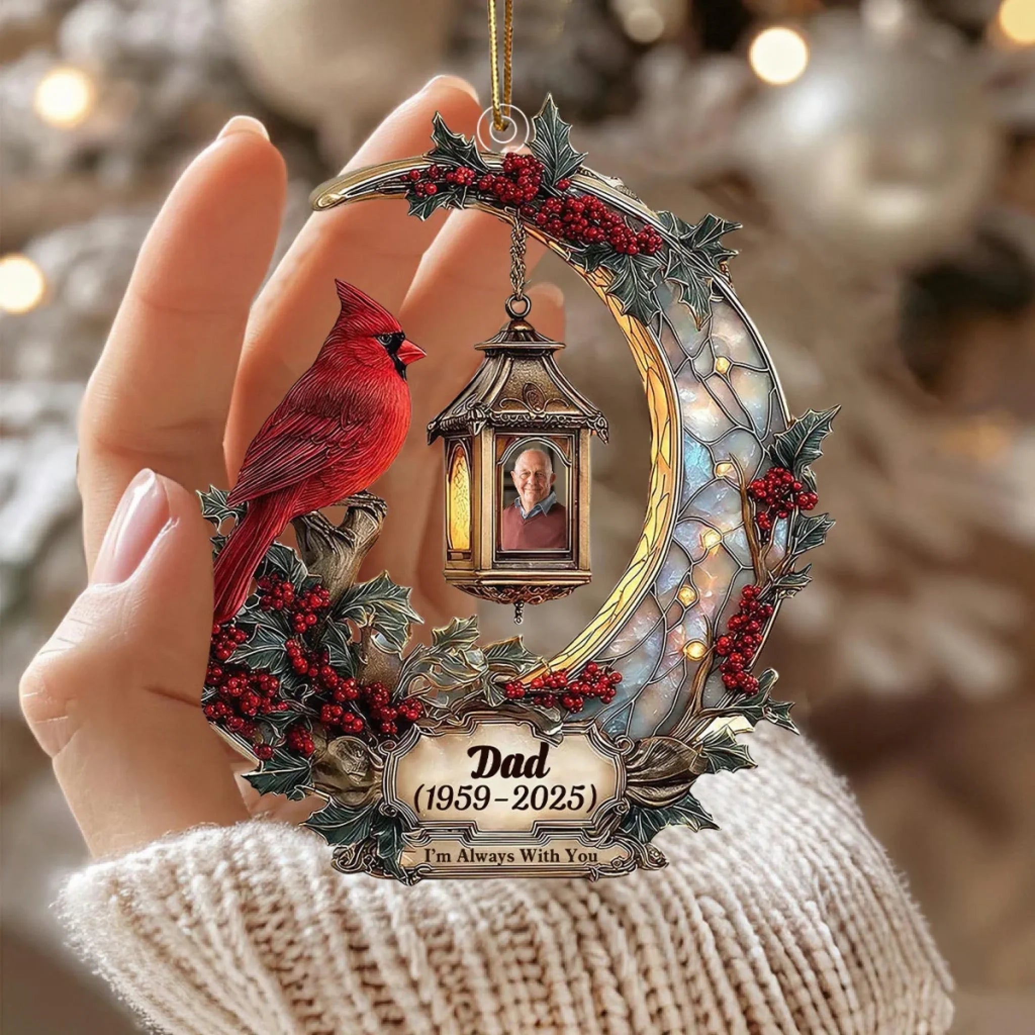 personalized photo with name cardinal ornament acrylic remembrance gift acrylic ornament