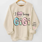 I love being gigi personalized family names unisex sweatshirt christmas gift for grandparents