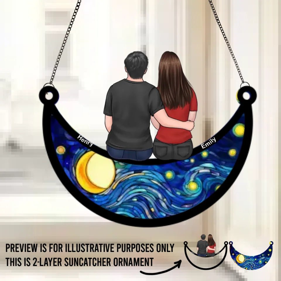I Love You To The Moon And Back - Couple Personalized Window Hanging Suncatcher - Gift For Husband Wife, Anniversary 671274 - DiyGiftly