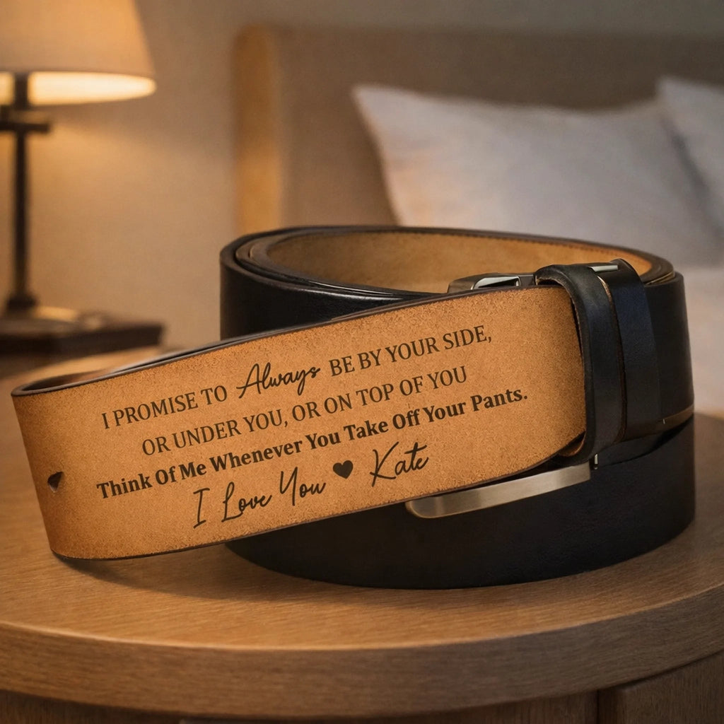 "I Promise To Be By Your Side" Sexy Engraved Leather Belt - Personalized Hidden Romantic Inscription Durable Leather with Classic Buckle Naughty & Sincere Gift Gifts for Husband 1129669 - DiyGiftly