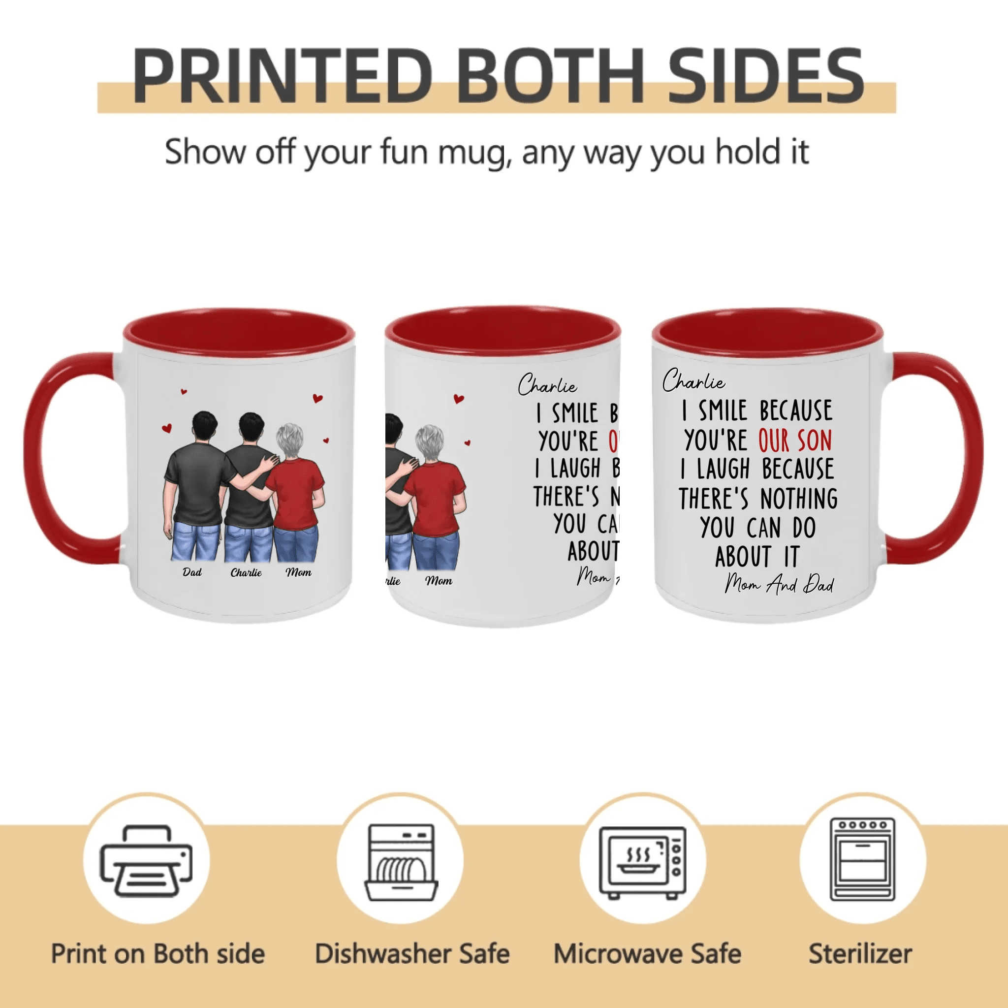 I Smile Because You Are My Grandson Son Backside – Personalized Mug with Name, Funny Grandson Coffee Cup, Custom Family Quote Mug, Gift from Grandma Grandpa for Birthday Christmas 1071297 - DiyGiftly