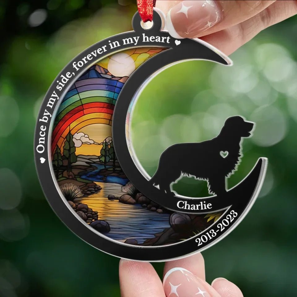 personalized design dog rainbow bridge memorial suncatcher ornament window hanging keepsake main view