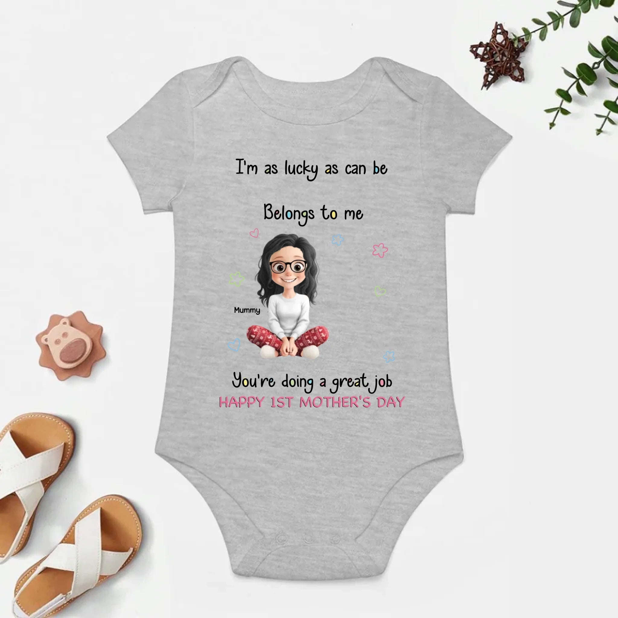 "I'm As Lucky As Can Be, The Best Mom Belongs To Me" – Personalized First Mother's Day Baby Onesie Custom Mom & Baby Portrait Onesie Gift for New Mom 1156475 - DiyGiftly