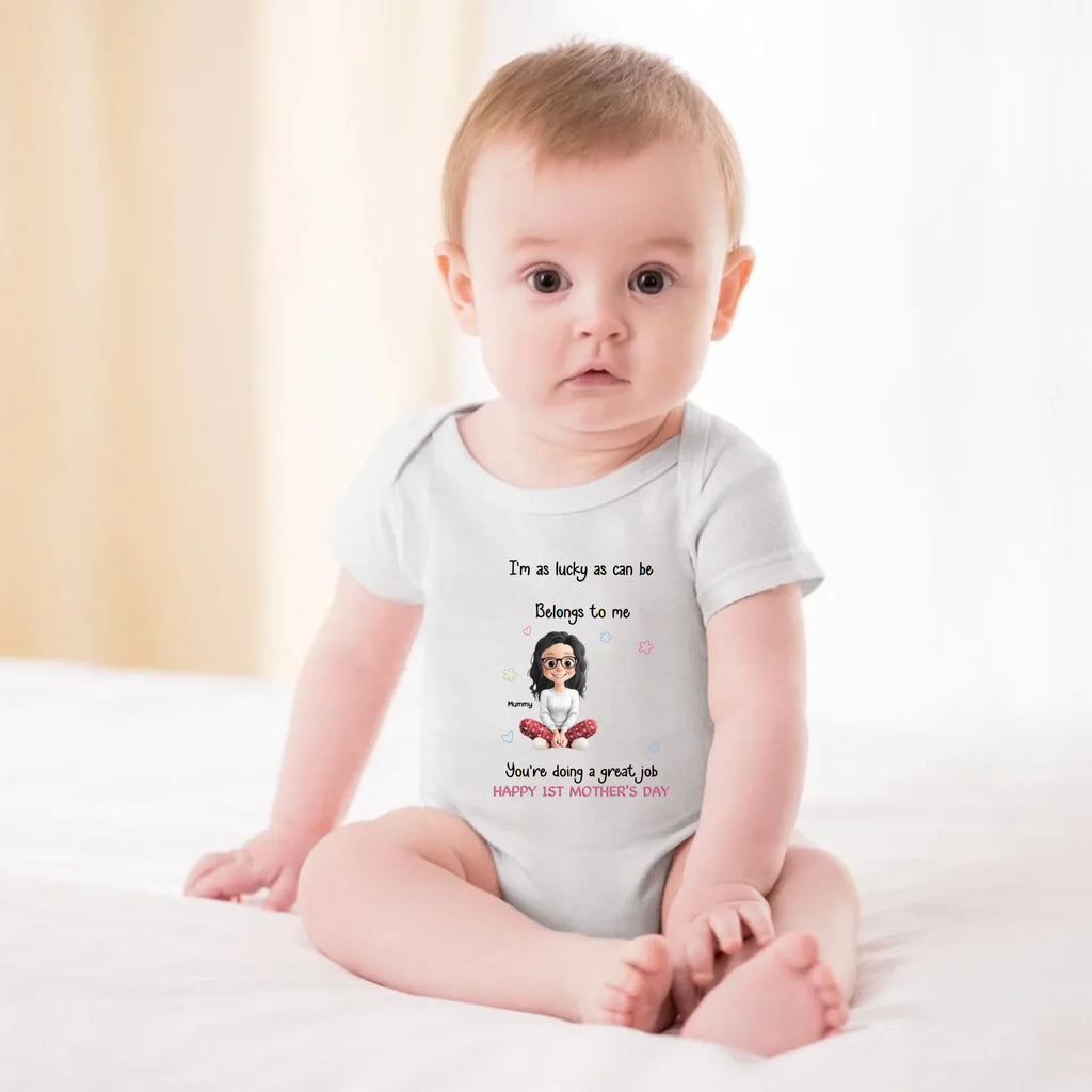 "I'm As Lucky As Can Be, The Best Mom Belongs To Me" – Personalized First Mother's Day Baby Onesie Custom Mom & Baby Portrait Onesie Gift for New Mom 1156475 - DiyGiftly