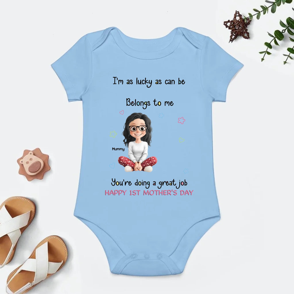 "I'm As Lucky As Can Be, The Best Mom Belongs To Me" – Personalized First Mother's Day Baby Onesie Custom Mom & Baby Portrait Onesie Gift for New Mom 1156475 - DiyGiftly