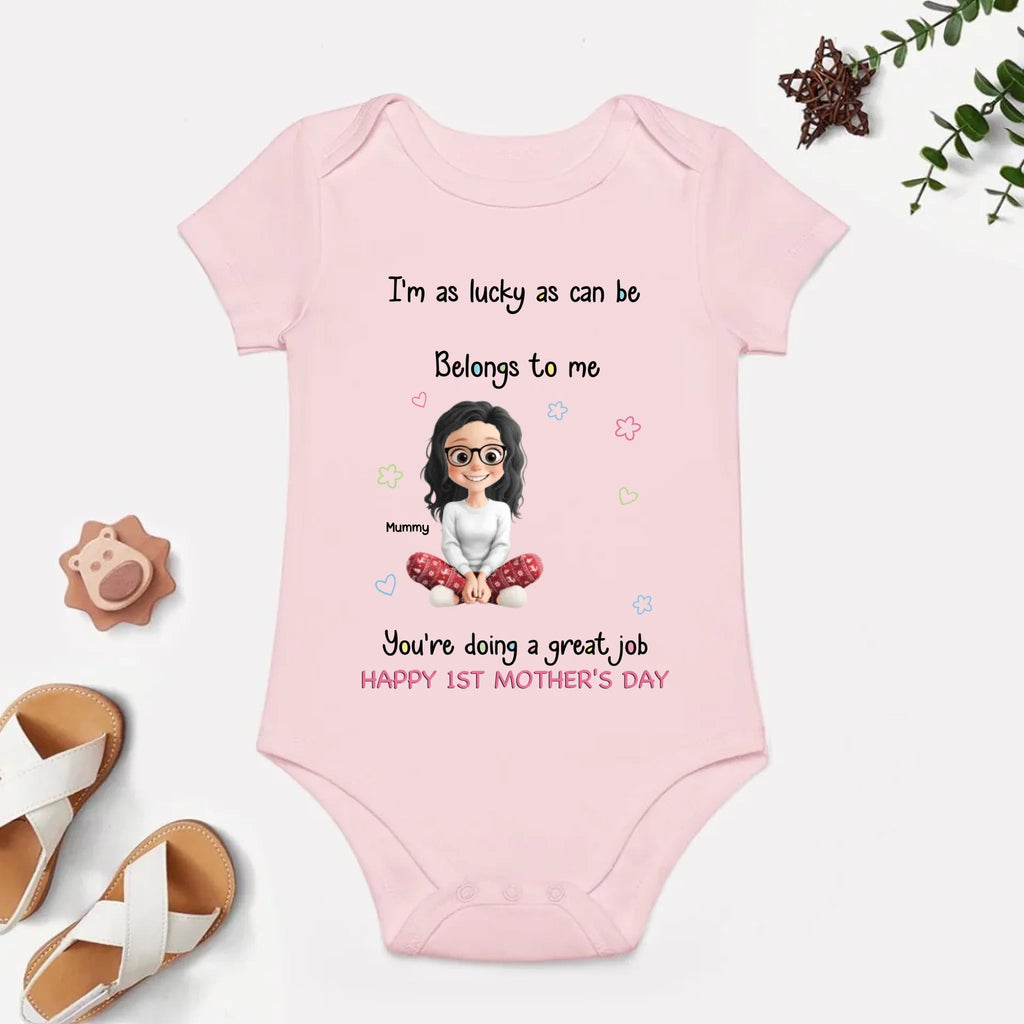 "I'm As Lucky As Can Be, The Best Mom Belongs To Me" – Personalized First Mother's Day Baby Onesie Custom Mom & Baby Portrait Onesie Gift for New Mom 1156475 - DiyGiftly