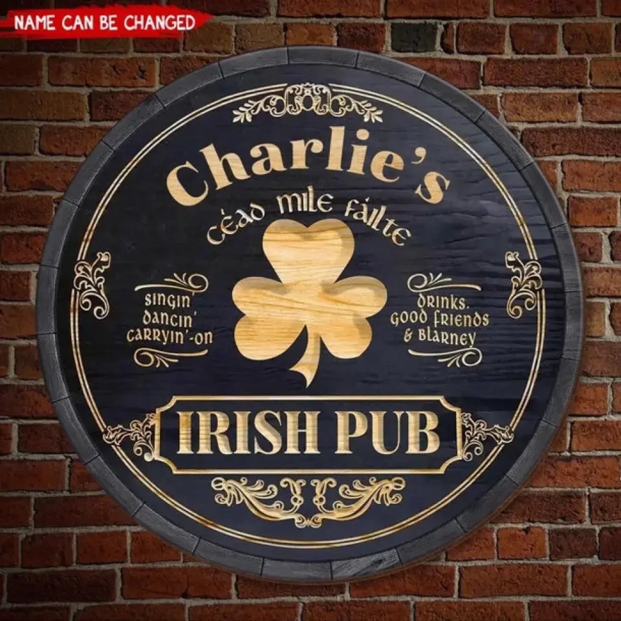 Irish Pub, Clover Sign - Personalized Round Wooden Sign, St. Patrick's Day Decor 762060 - DiyGiftly