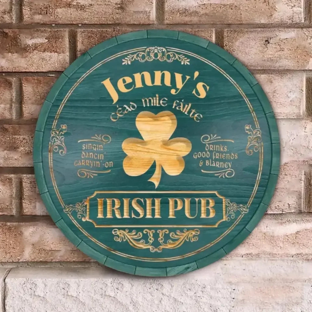 Irish Pub, Clover Sign - Personalized Round Wooden Sign, St. Patrick's Day Decor 762060 - DiyGiftly