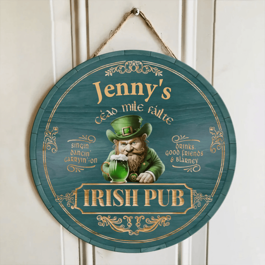 Irish Pub, Clover Sign - Personalized Round Wooden Sign, St. Patrick's Day Decor 762060 - DiyGiftly