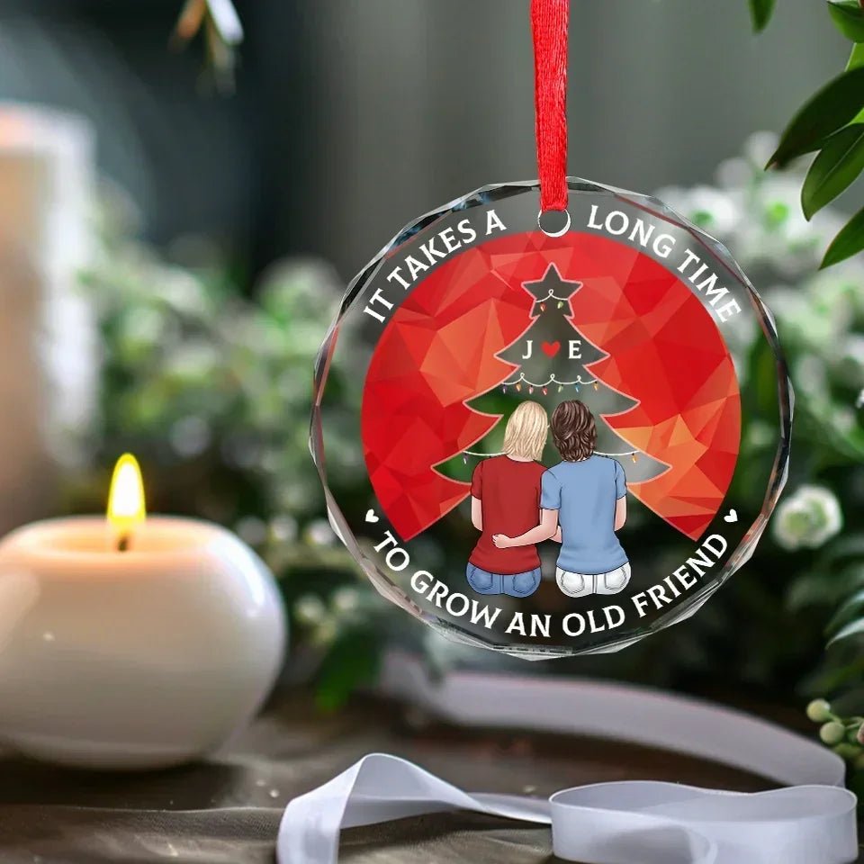 It Takes A Long Time To Grow An Old Friend - Bestie Personalized Custom Circle Glass Ornament - Christmas Gift For Best Friends, BFF, Sisters 684763 - DiyGiftly
