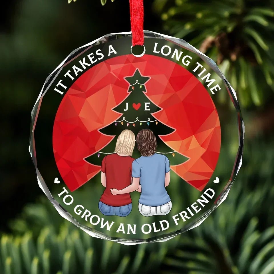 It Takes A Long Time To Grow An Old Friend - Bestie Personalized Custom Circle Glass Ornament - Christmas Gift For Best Friends, BFF, Sisters 684763 - DiyGiftly
