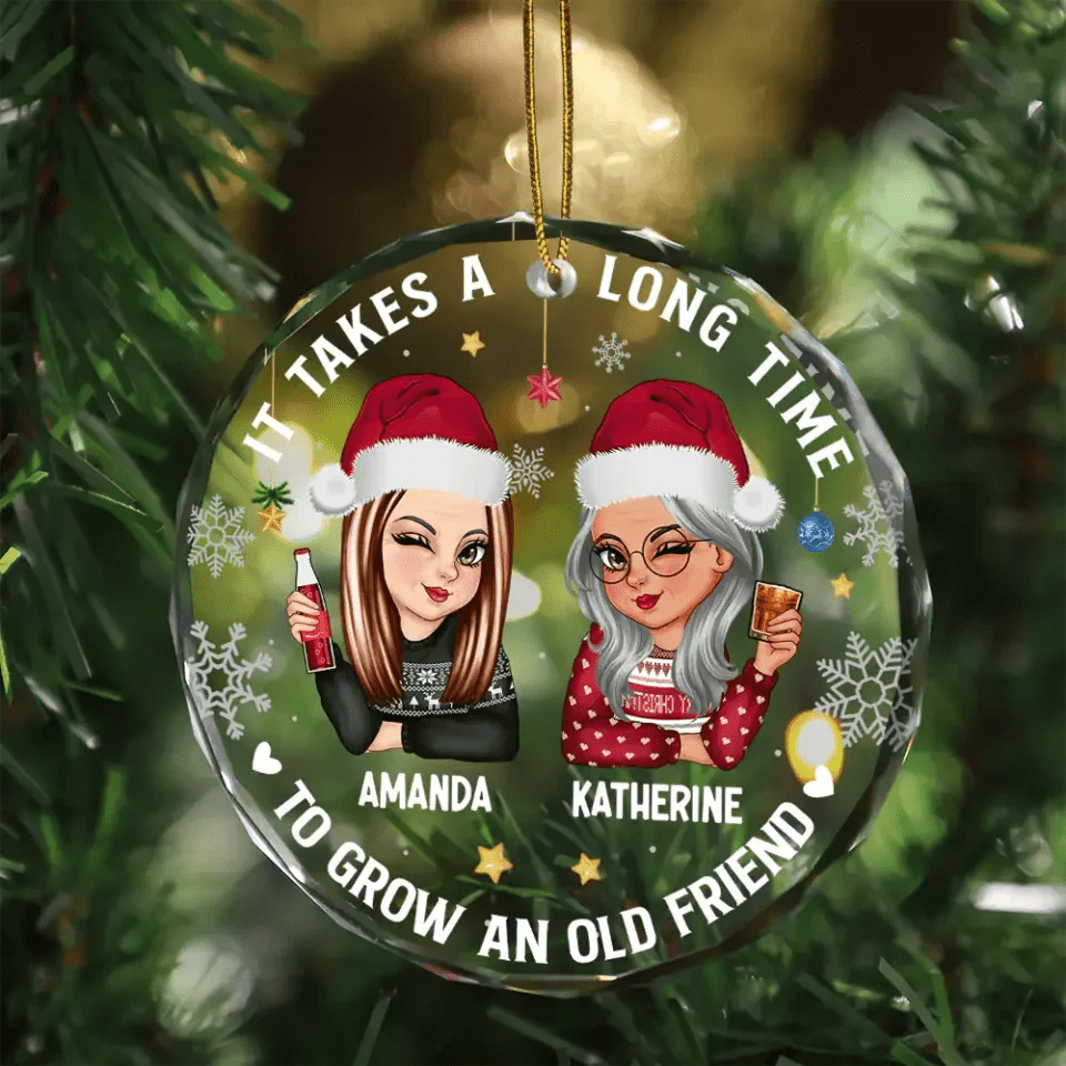 It Takes A Long Time To Grow An Old Friend Christmas - Personalized Circle Glass Ornament 688082 - DiyGiftly