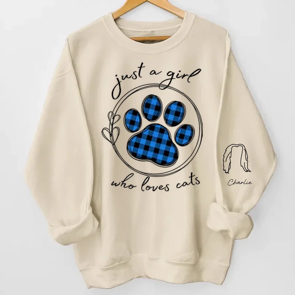 Just A Girl Who Loves Pets - Dog & Cat Personalized Custom Unisex Sweatshirt With Design On Sleeve - Gift For Pet Owners, Pet Lovers 679767 - 679768 - DiyGiftly