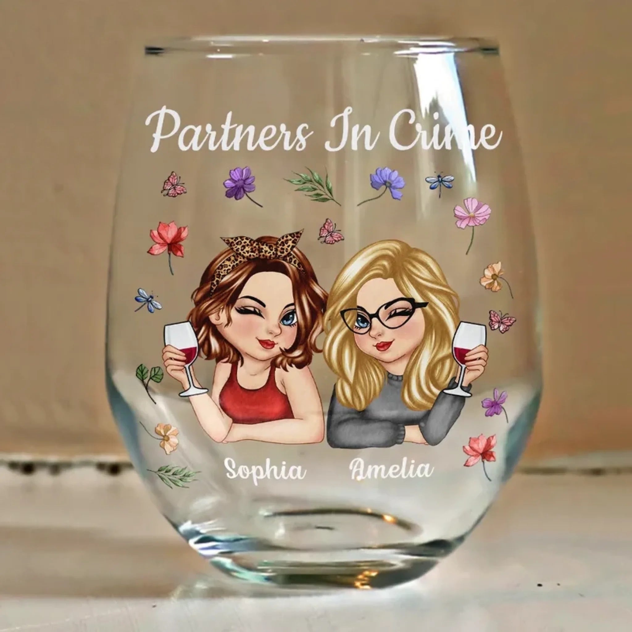 personalized stemless wine glass gift for best friend