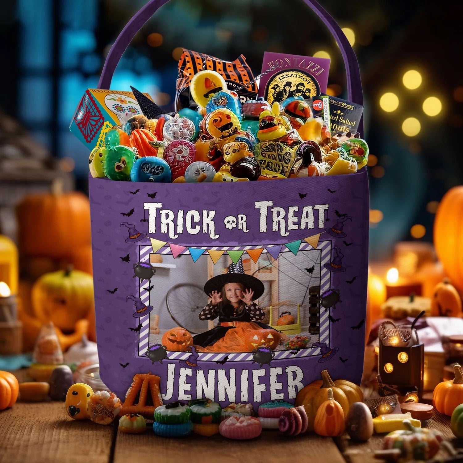 Kids Halloween Trick Or Treat Bag – Personalized Photo Spooky Basket, Custom Pumpkin Candy Tote with Name for Boys & Girls Party Gift 33349632 - DiyGiftly