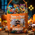 Kids Halloween Trick Or Treat Bag – Personalized Photo Spooky Basket, Custom Pumpkin Candy Tote with Name for Boys & Girls Party Gift 33349632 - DiyGiftly