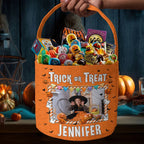 Kids Halloween Trick Or Treat Bag – Personalized Photo Spooky Basket, Custom Pumpkin Candy Tote with Name for Boys & Girls Party Gift 33349632 - DiyGiftly