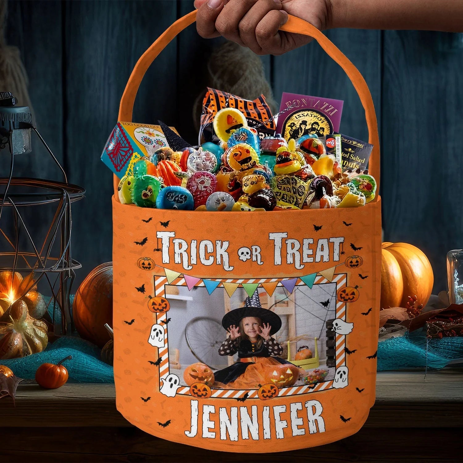 Kids Halloween Trick Or Treat Bag – Personalized Photo Spooky Basket, Custom Pumpkin Candy Tote with Name for Boys & Girls Party Gift 33349632 - DiyGiftly