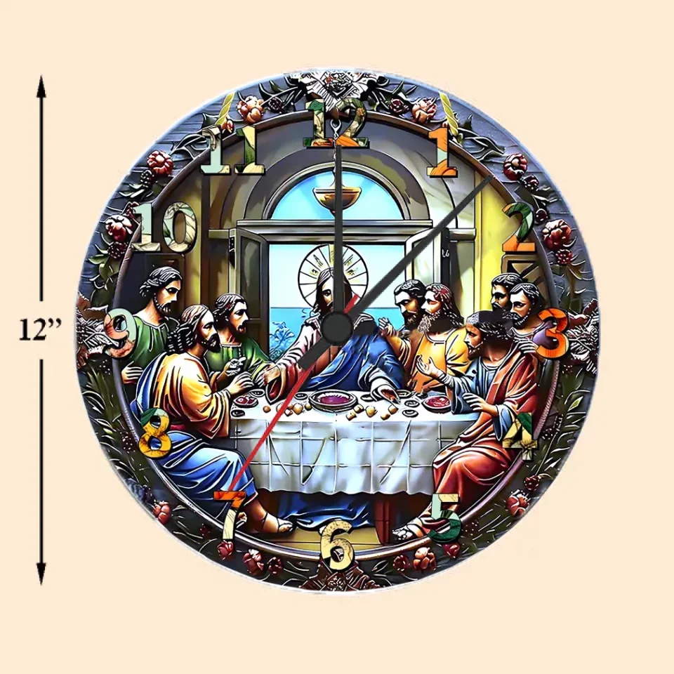 last supper custom name wooden wall clock as a new home gift