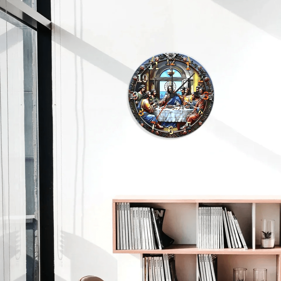 last supper custom name wooden wall clock for living room decor