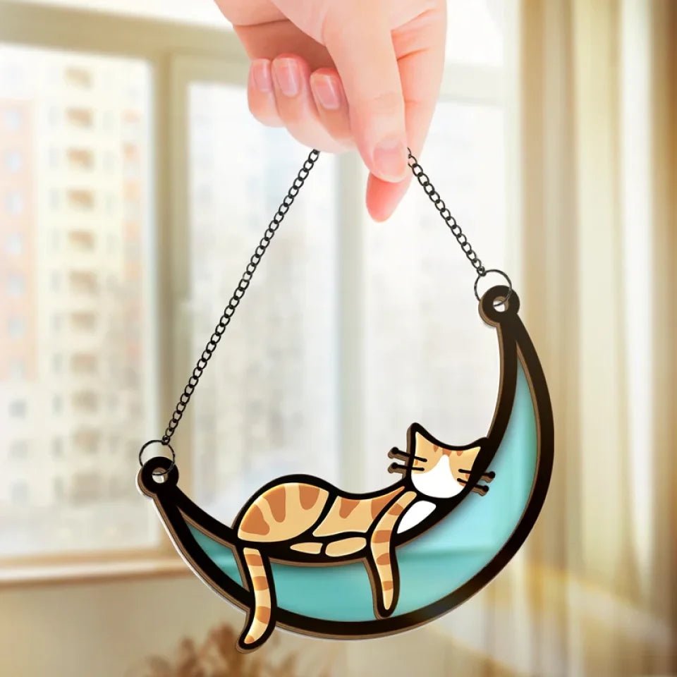 Lazy Cat - Cat Personalized Window Hanging Suncatcher - Gift For Pet Owners, Pet Lovers 668373 - DiyGiftly