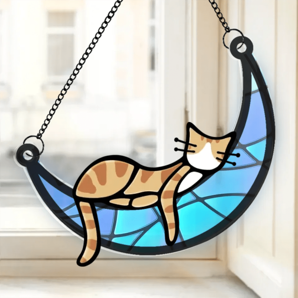 Lazy Cat - Cat Personalized Window Hanging Suncatcher - Gift For Pet Owners, Pet Lovers 668373 - DiyGiftly