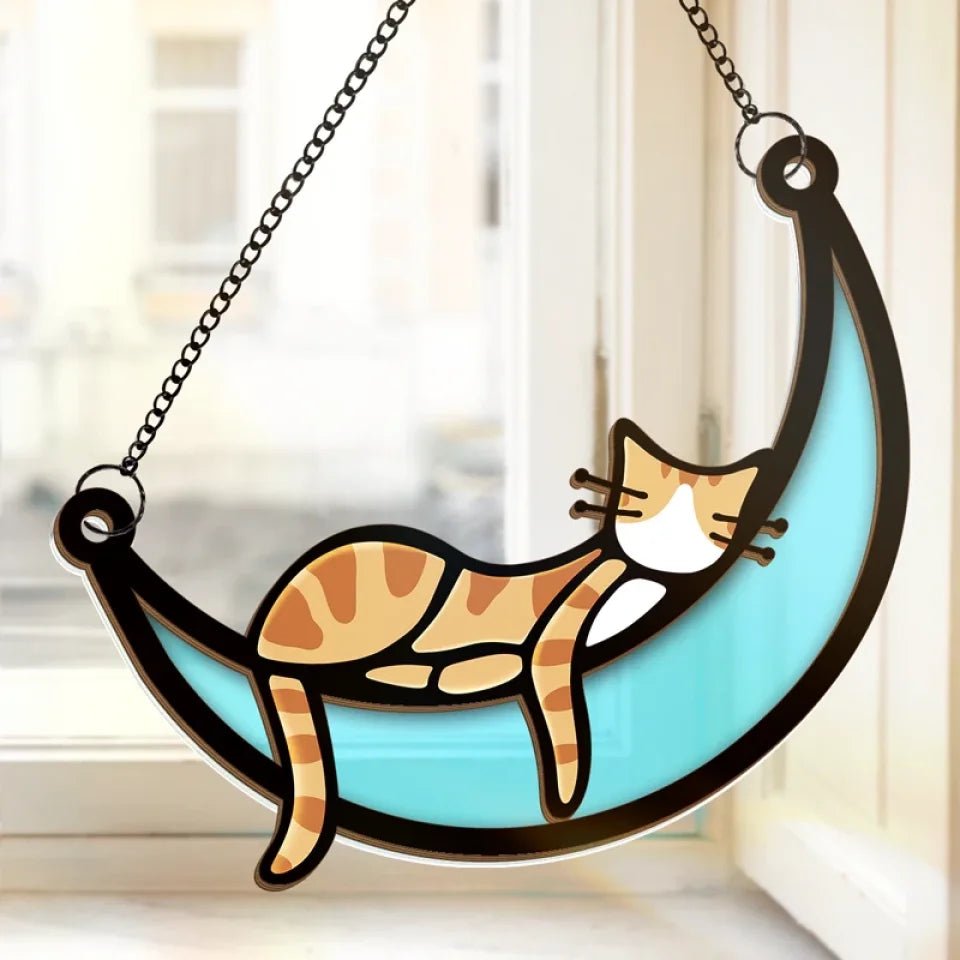 Lazy Cat - Cat Personalized Window Hanging Suncatcher - Gift For Pet Owners, Pet Lovers 668373 - DiyGiftly