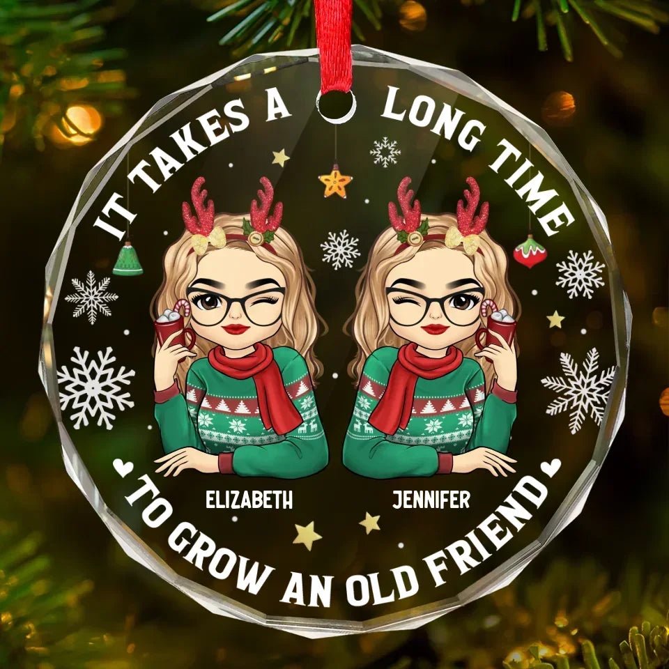 Let's Be Friends 'Til We're Old - Bestie Personalized Custom Circle Glass Ornament - Christmas Gift For Best Friends, BFF, Sisters 685813 - DiyGiftly