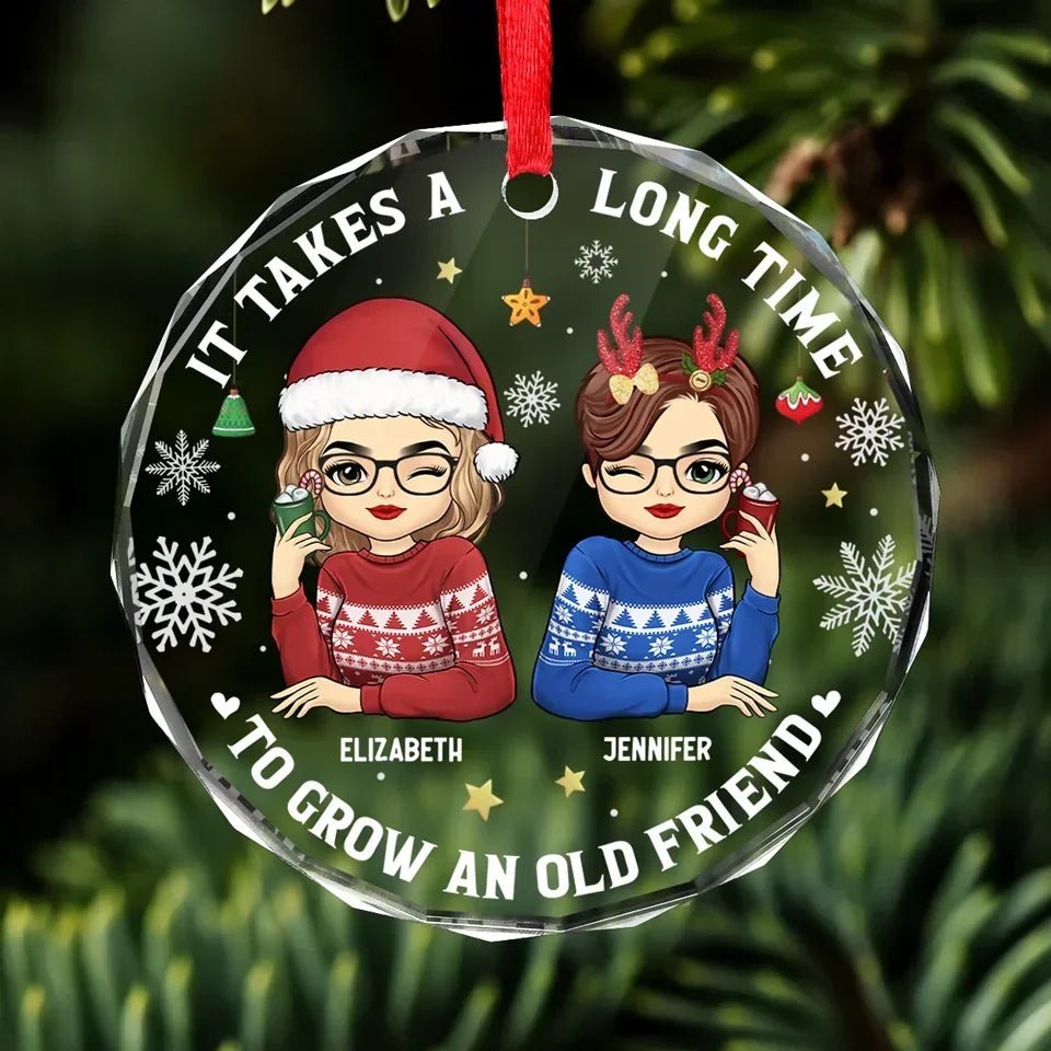 Let's Be Friends 'Til We're Old - Bestie Personalized Custom Circle Glass Ornament - Christmas Gift For Best Friends, BFF, Sisters 685813 - DiyGiftly