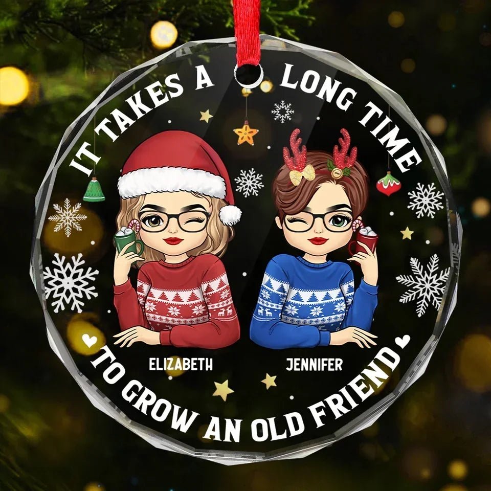 Let's Be Friends 'Til We're Old - Bestie Personalized Custom Circle Glass Ornament - Christmas Gift For Best Friends, BFF, Sisters 685813 - DiyGiftly