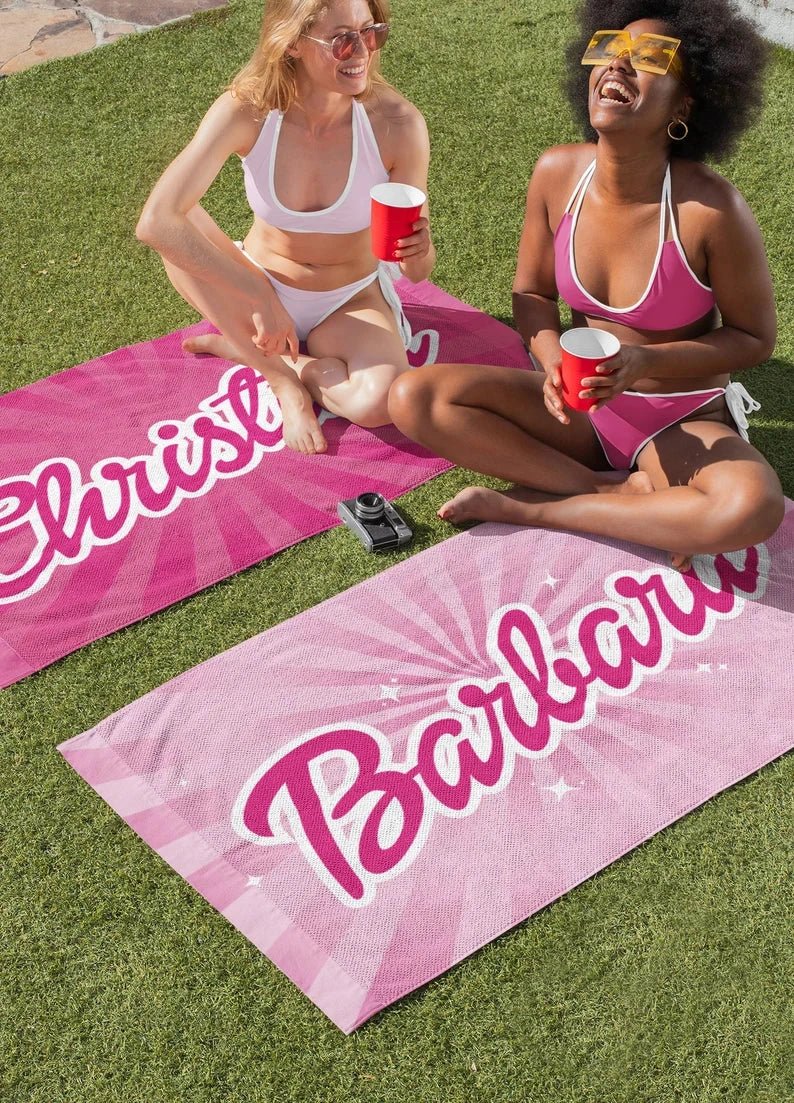 Let's Go Party, Custom Pink Beach Towel, Personalized Name Bath Towel, Kids Towel, Birthday Vacation Gift, Pink Party Favors, Pool Towel 78901504 - DiyGiftly