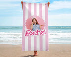 Let's Go Party, Pink Stripe Custom Photo Beach Towel, Personalized Picture Pool Towel, Kids Beach Towel, Bridesmaids/Birthday Gifts 95337216 - DiyGiftly