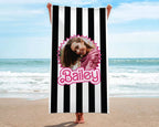 Let's Go Party, Pink Stripe Custom Photo Beach Towel, Personalized Picture Pool Towel, Kids Beach Towel, Bridesmaids/Birthday Gifts 95337216 - DiyGiftly