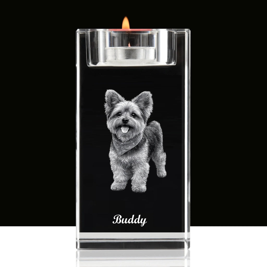 Personalized Dog Memorial Crystal Light Their Memory Crystal Candle Holder 3D Laser Engraved Photo Keepsake